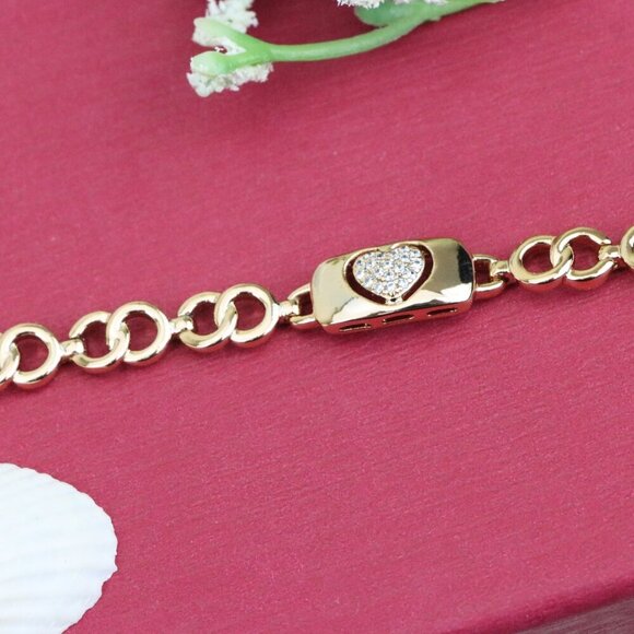 "Elegant Heart Charm Rose Gold Bracelet in High-Polish Finish, XPBL0899 - Picture 12 of 12